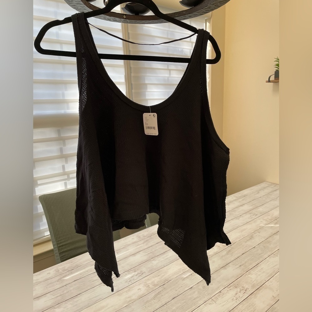 Free People Black Wide Bottom Top Tank XS oversized festival cowgirl